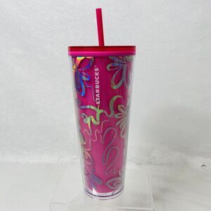 Starbucks Pink w Silver Ribbon Tumbler Cold Cup